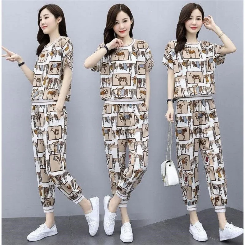 

new Fashion women suit Sportswear suit women's summer 2021 fashionable slim loose size leisure two piece summer suit