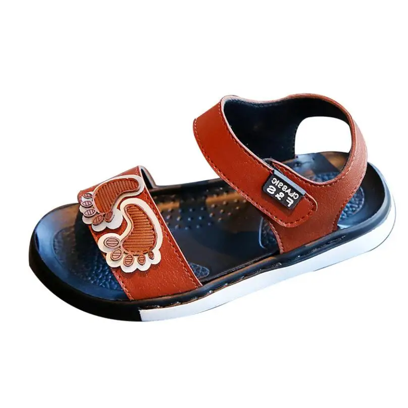 

2021 Summer New Leather Sandals Boys Girls Sandals Solid Color Soft Soled Anti-Slip Children Kids Shoes Summer Beach Sandals