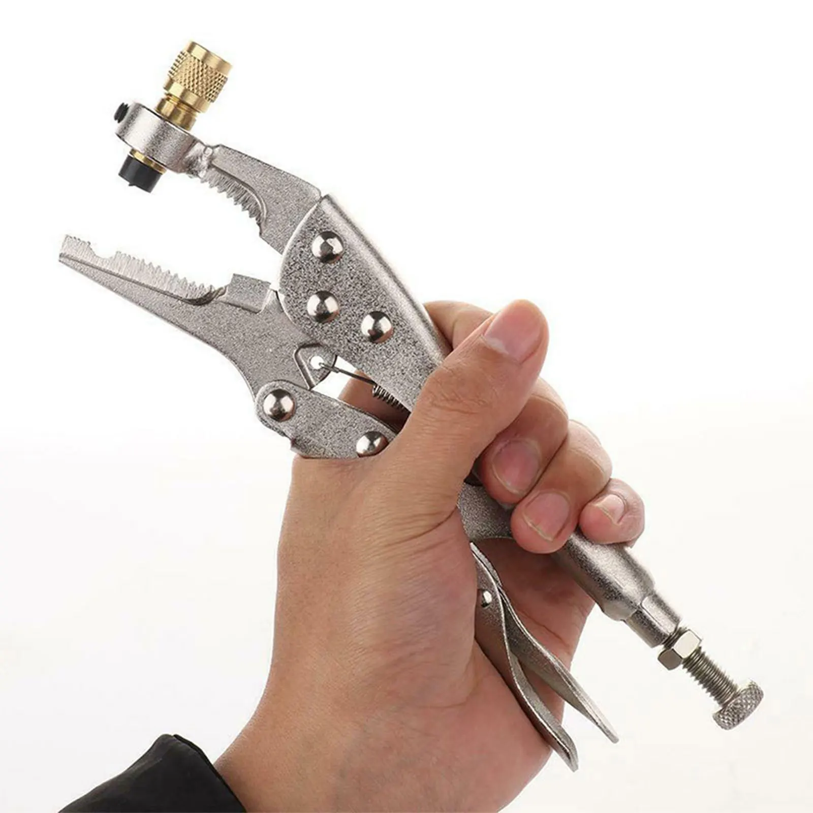 

1/4" SAE Interface Locking Pliers Steel Refrigeration Recovery Clamp Plier Tool For Air Conditioner Refrigerant Repair Hand Tool