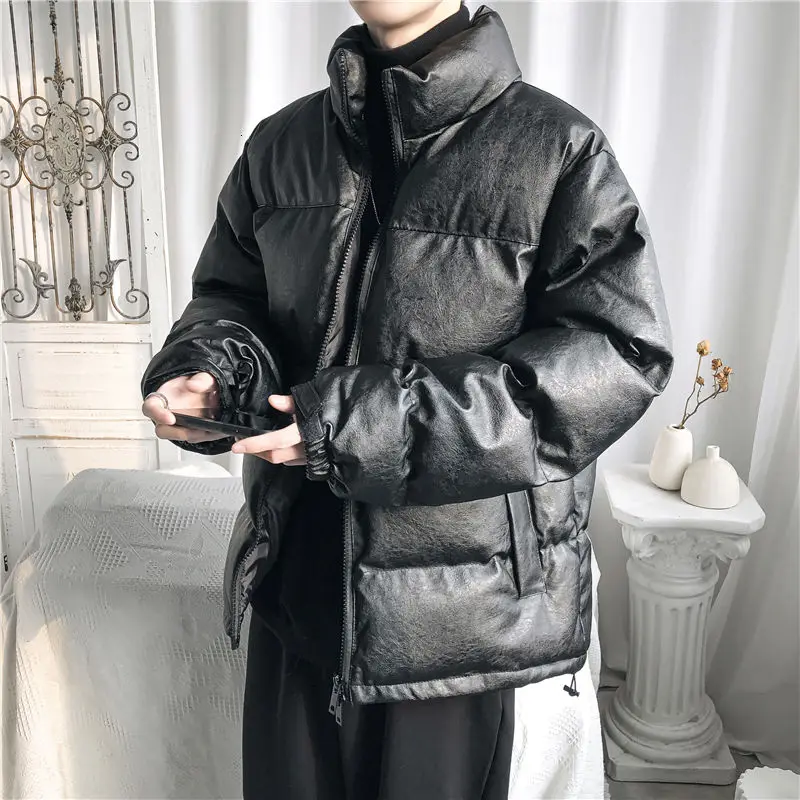 

Куртка мужская кожаная с хлопковой подкладкой и воротником-стойкой