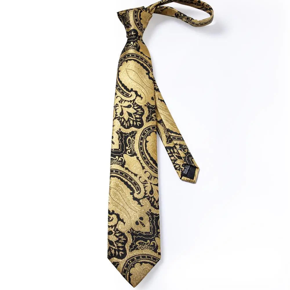 Мужской галстук золотистый черный Шелковый узорчатый Свадебный для мужчин DiBanGu