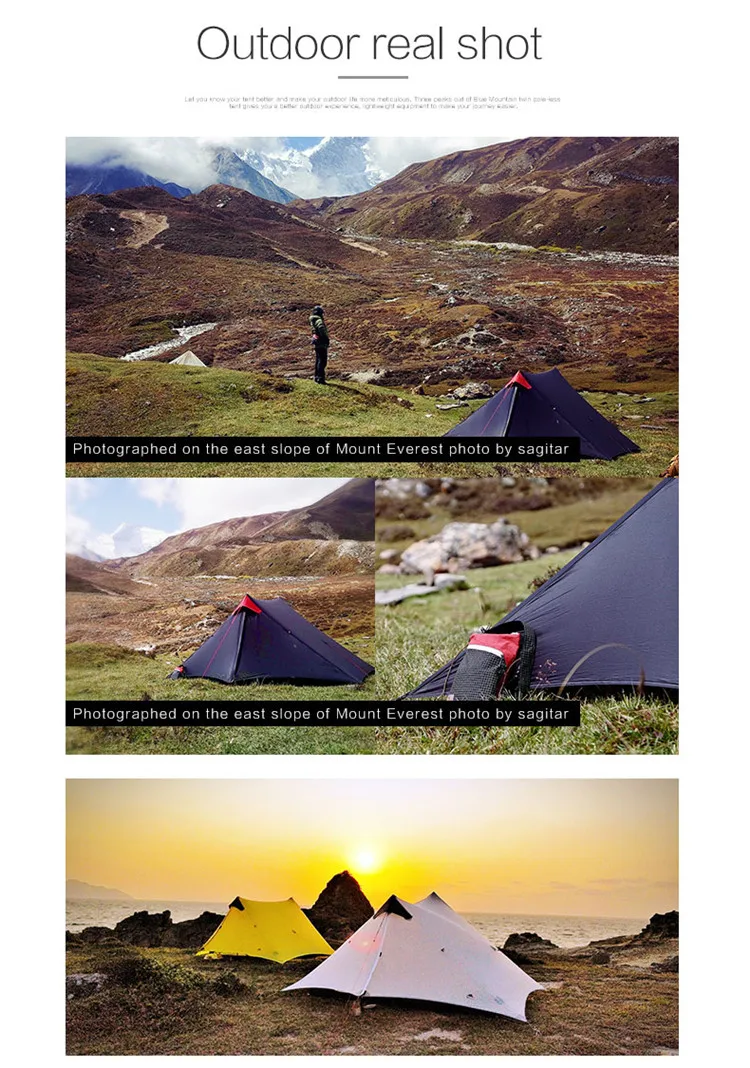 

LanShan 2 3F UL GEAR 2 Person 1 Person Outdoor Ultralight Camping Tent 3 Season 4 Season Professional 15D Silnylon Rodless Tent