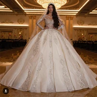 luxurious ball gown wedding dresses lace sequined long sleeve vintage bridal gowns plus size elegant vestido de novia