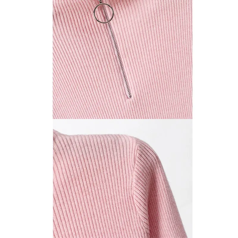 

Yzeqi Slim Fit Solid Color Sweater Women's Autumn Winter New Thin Sweater Long Sleeve Korean Zipper Knitted Bottoming Shirt Top