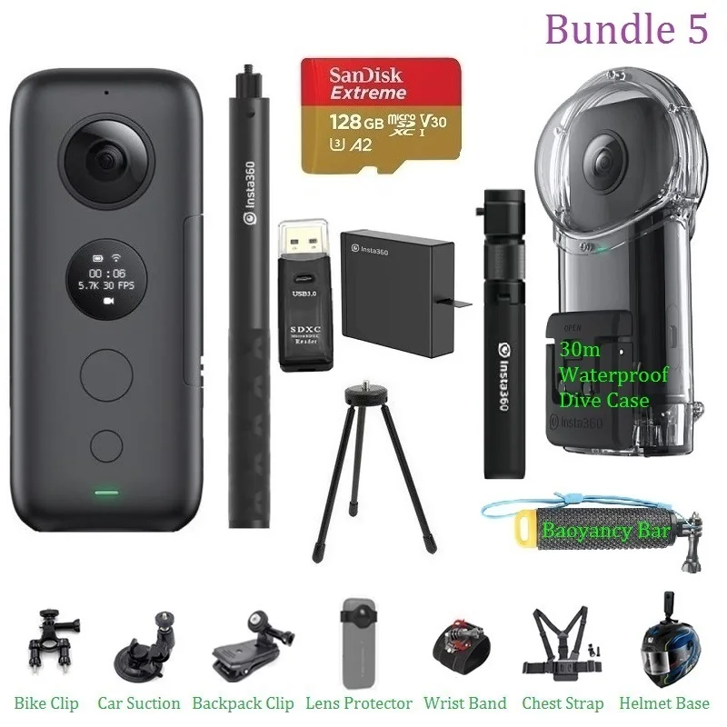 Bundle 5 Insta360 ONE X Экшн-камера VR 360 панорамная камера для IPhone и Android 5,7 K видео с венчурным чехол с батареей - Цветной: Bundle 5