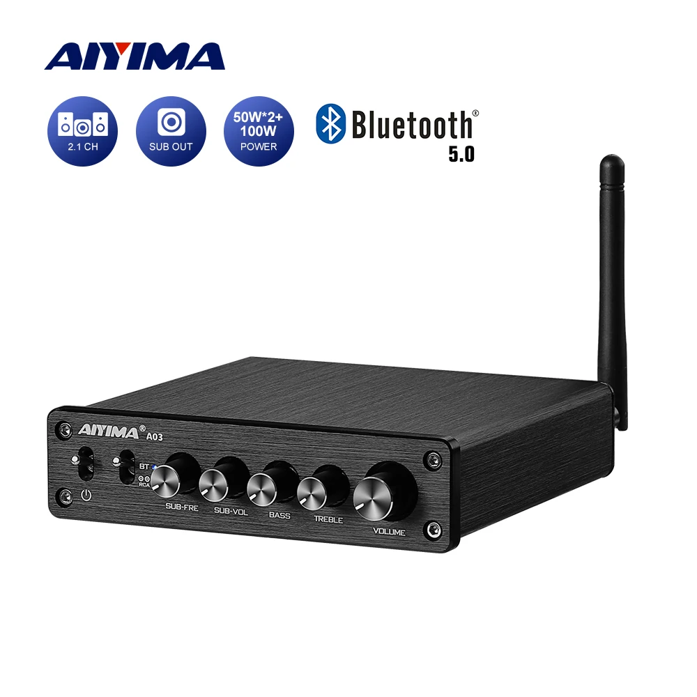 AIYIMA аудио A03 TPA3116 Bluetooth усилитель Hifi стерео 2 1 каналов 100 Вт + 50 x2 бас с высоким