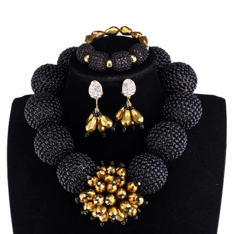 Комплект ювелирных изделий Dudo Store для женщин, Ювелирный Комплект с черными и золотыми шариками, браслет, серьги, ожерелье, чокер, дизайнерски...