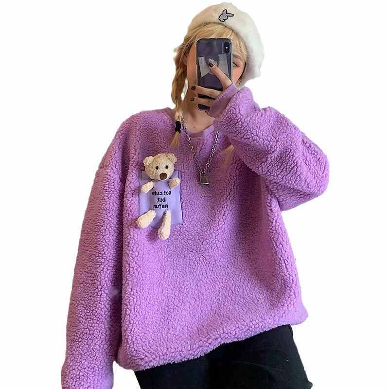 

Online celebrity cute little bear cashmere sweater coat female Autumn/winter new long-sleeved top wild outside the tide