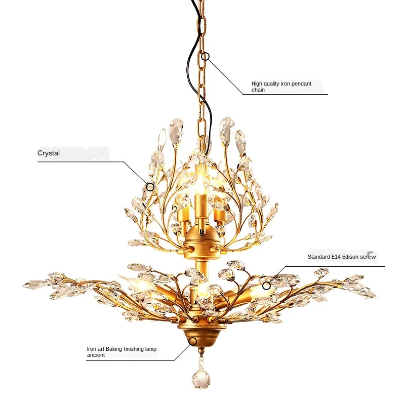 

American Idyllic Crystal Chandelier Bedroom Light Lamp In The Living Room Cafe Bar Decorative Lights