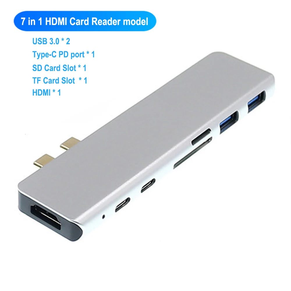 7 in 1 Silver USB C концентратор type C Thunderbolt 3 адаптер USB-C док-ключ с HDMI 4K PD USB 3,0 SD TF кард-ридер для MacBook Pro Air 13 15 - Цвет: 7 in 1 Silver