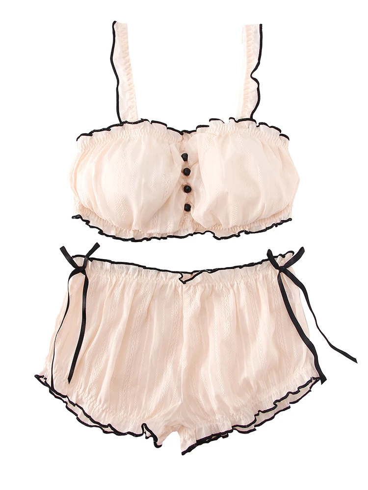 

Kawaii Japanese Bra & Panties Set Soft Sister Underwear Sleep Intimates Set Kawaii Lolita Button ruffle Underwear Breathable
