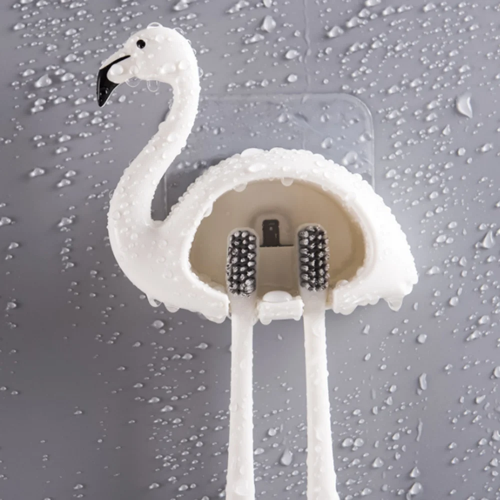 1pcs Cartoon Suction Cup Toothbrush Holder Flamingo Sucker 2 Position Hooks Bathroom Accessories Wall Mounted | Дом и сад