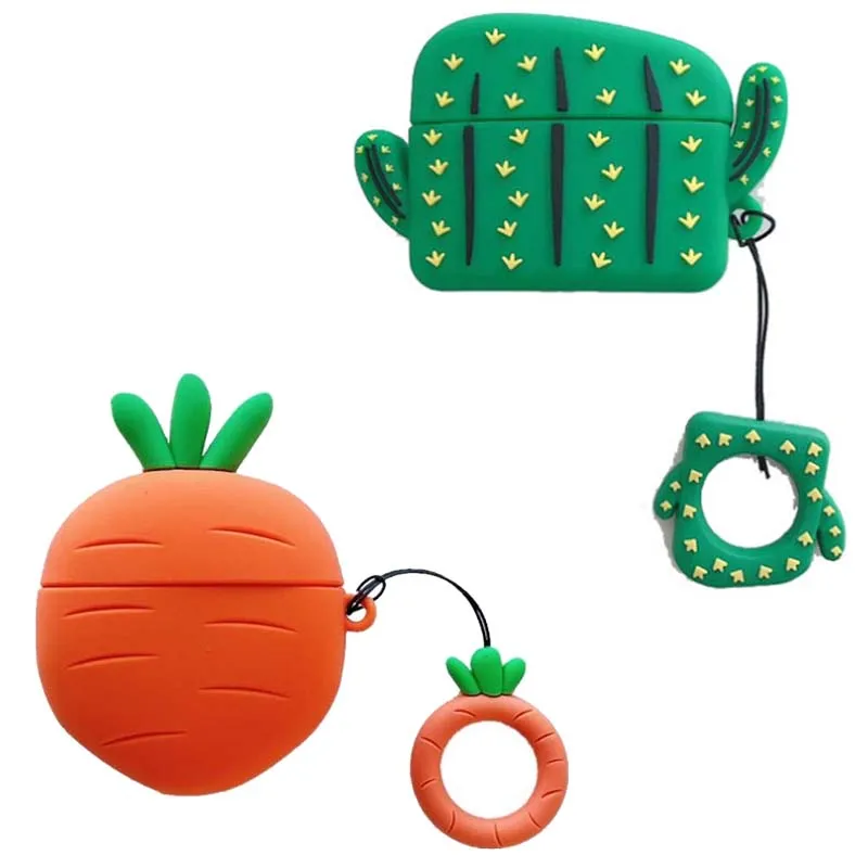 

Cactus Carrot Cartoon Case For airpods Pro Cover Wireless ear phone charge airpod Ring Soft Silicone air pod Skin