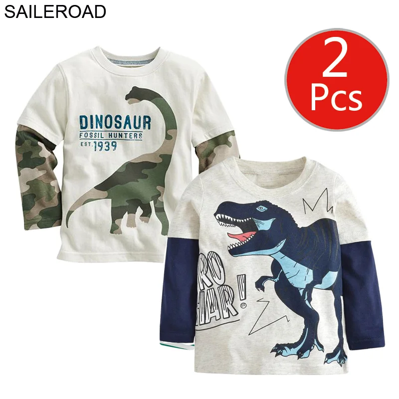SAILEROAD 2Pcs Девушки с длинным рукавом рубашка единорога 7 лет Мальчики с длинным рукавом рубашки Хлопок Детские футболки для детской одежды - Цвет: 2019 5394 photo