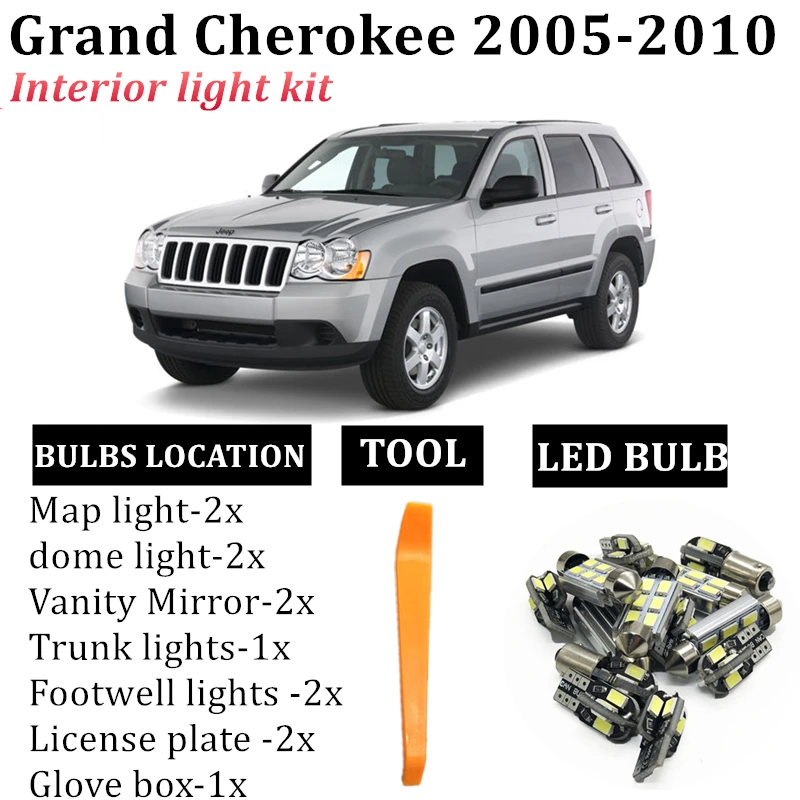 Комплект для Светодиодная лампа освещения салона автомобиля Jeep Grand Cherokee WK 2005-2010 12