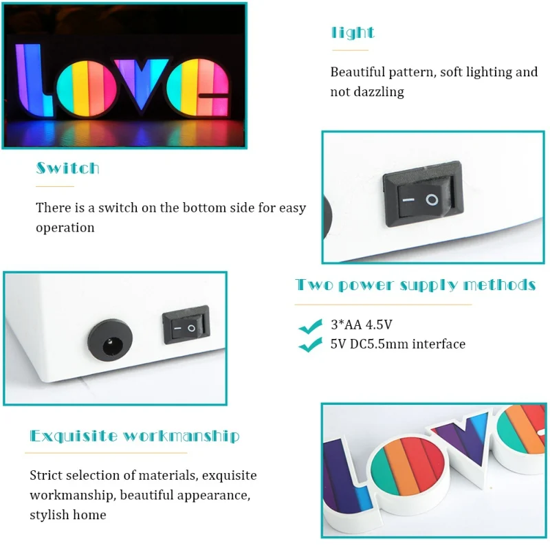 

3D LOVE Letter Decorative Lamps Romantic Valentine's Day Gift LED Night Light Wedding Decor Christmas Decorative Lamp