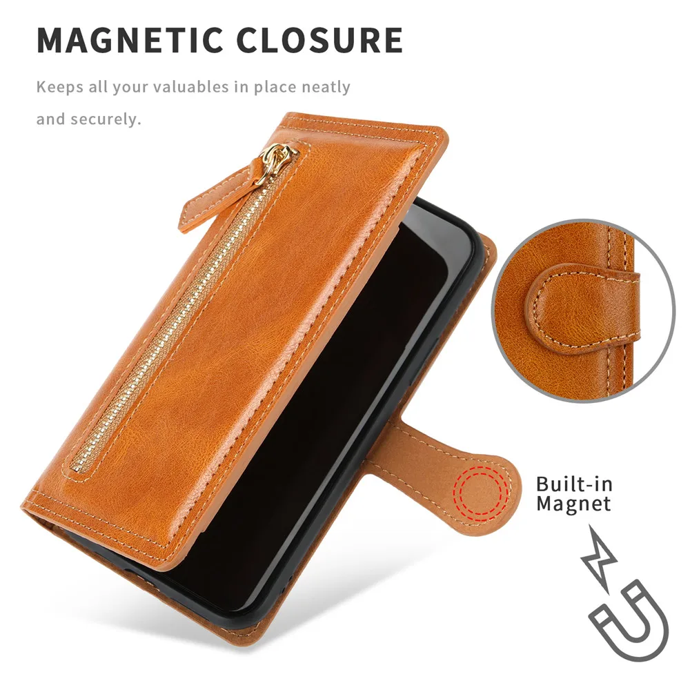 Роскошный кожаный чехол-кошелек на молнии для iPhone 13 Pro MAX 11 12 Mini X XS XR 6 6S 7 8 Plus SE 2 2020