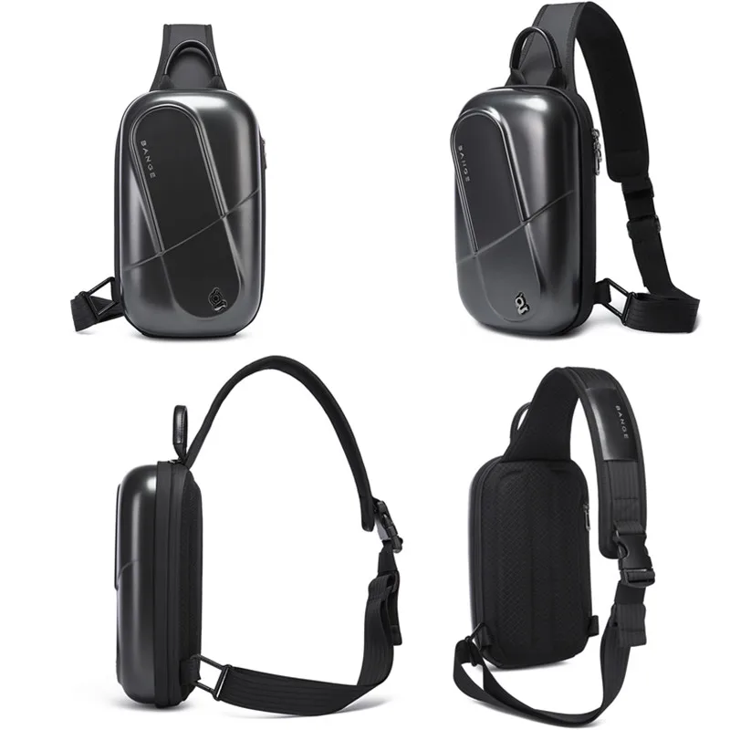 bange unique design pc waterproof men crossbody bag travel sling shoulder bag with hard shell chest bag for male case free global shipping