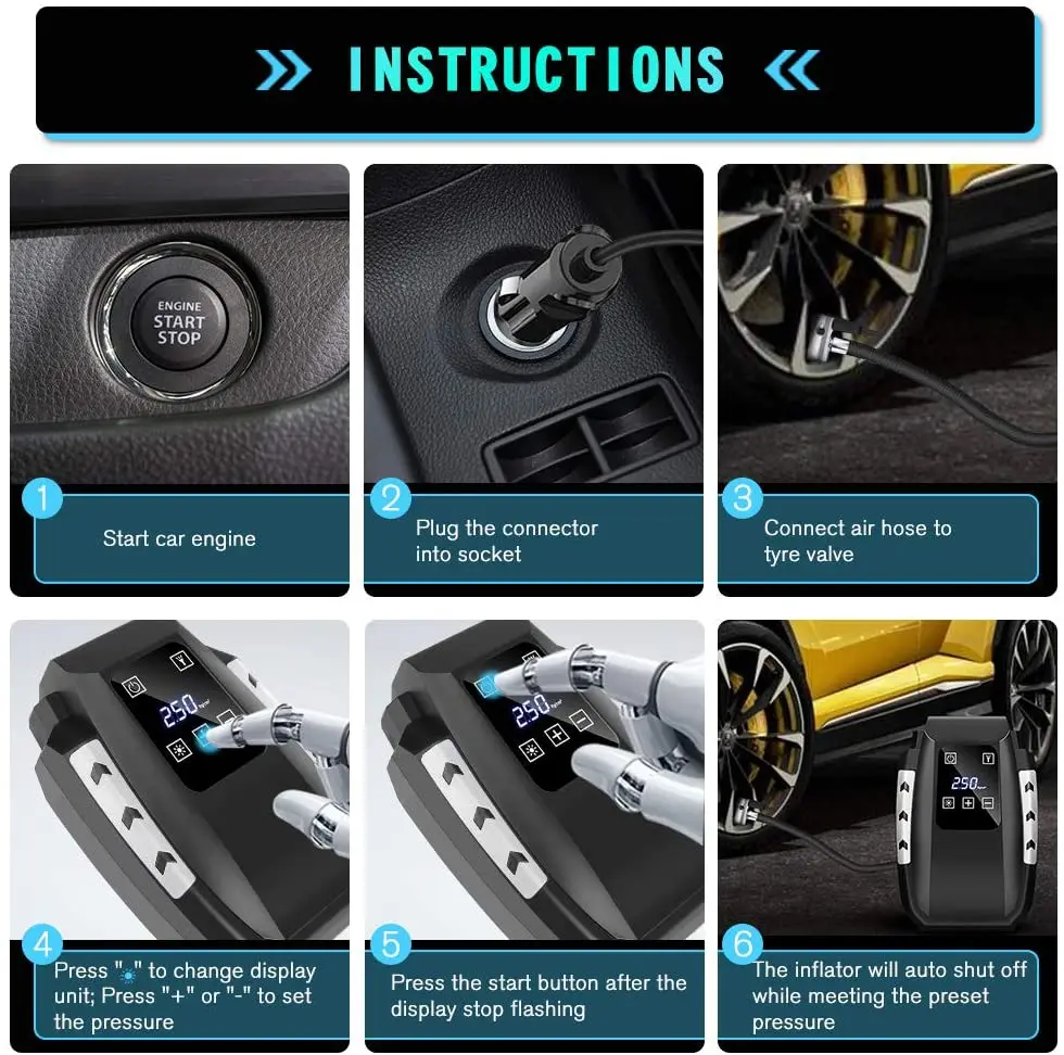 Автомобильный надувной воздушный компрессор сенсорный цифровой насос 12 в 120 Вт
