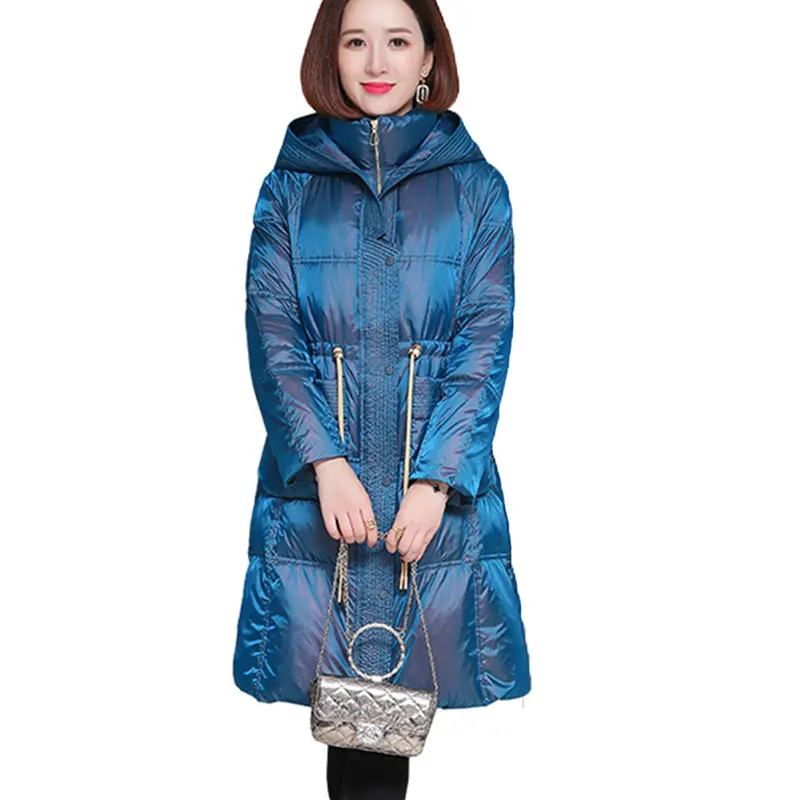 

Зимняя женская парка на белом утином пуху, блестящая Толстая теплая Свободная куртка с капюшоном карамельных цветов, свободная короткая ку...