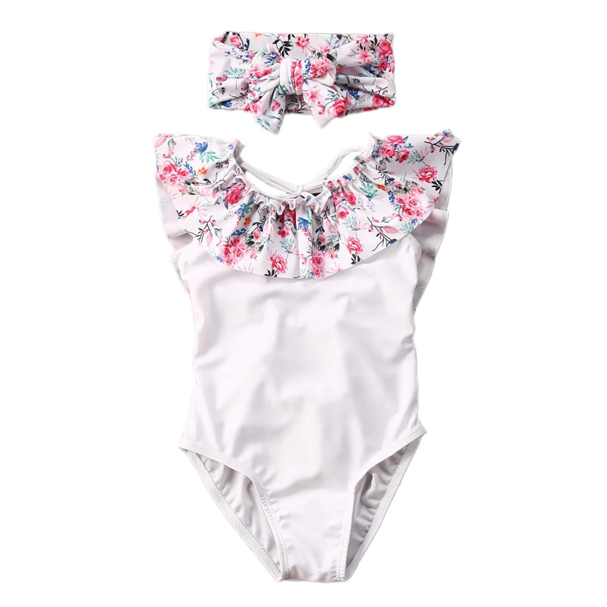 Цельный купальник для новорожденных девочек милый бандажный с оборками на