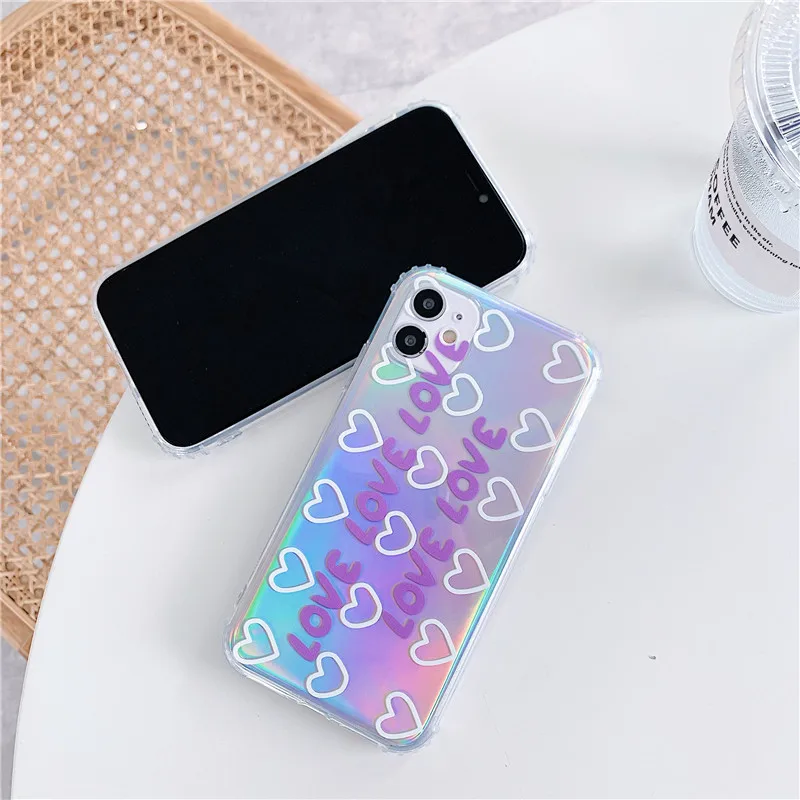 Чехол для телефона Rainbow Holographic Laser для iPhone 7 8 Plus X XS MAX XR 5S 6 6S Soft TPU Glossy 3D Hearts Back on.