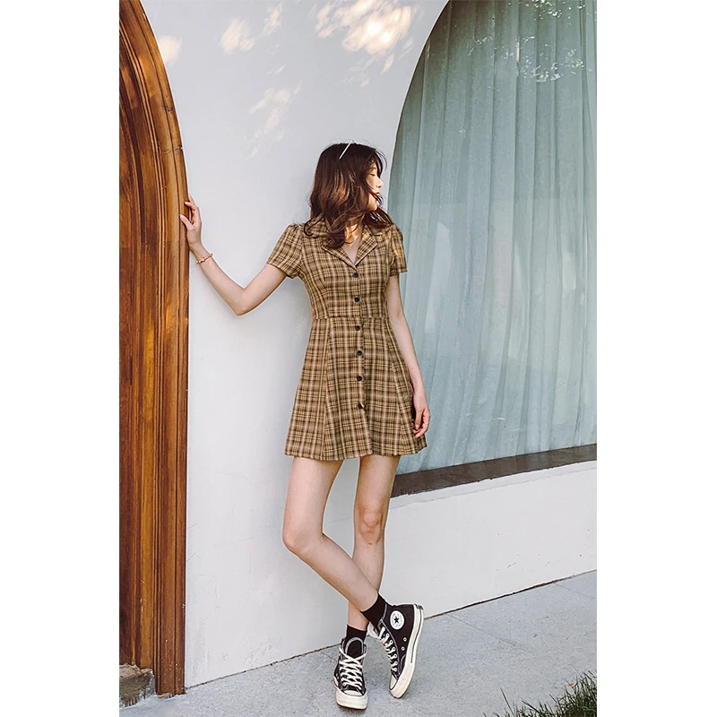 Красное розовое желтое милое платье на пуговицах мини-платье с коротким рукавом