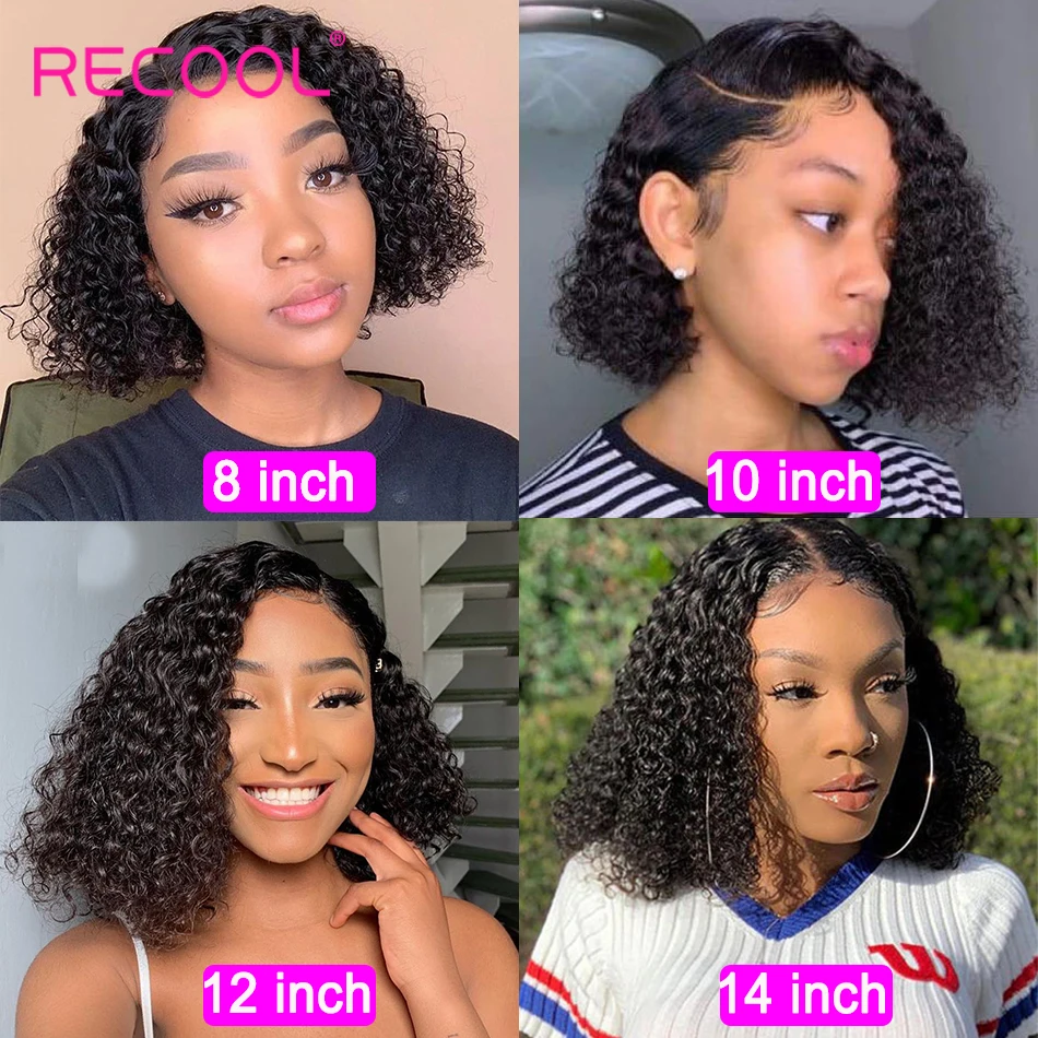Короткие вьющиеся волосы Recool парик с застежкой 4x4 перуанские волнистые