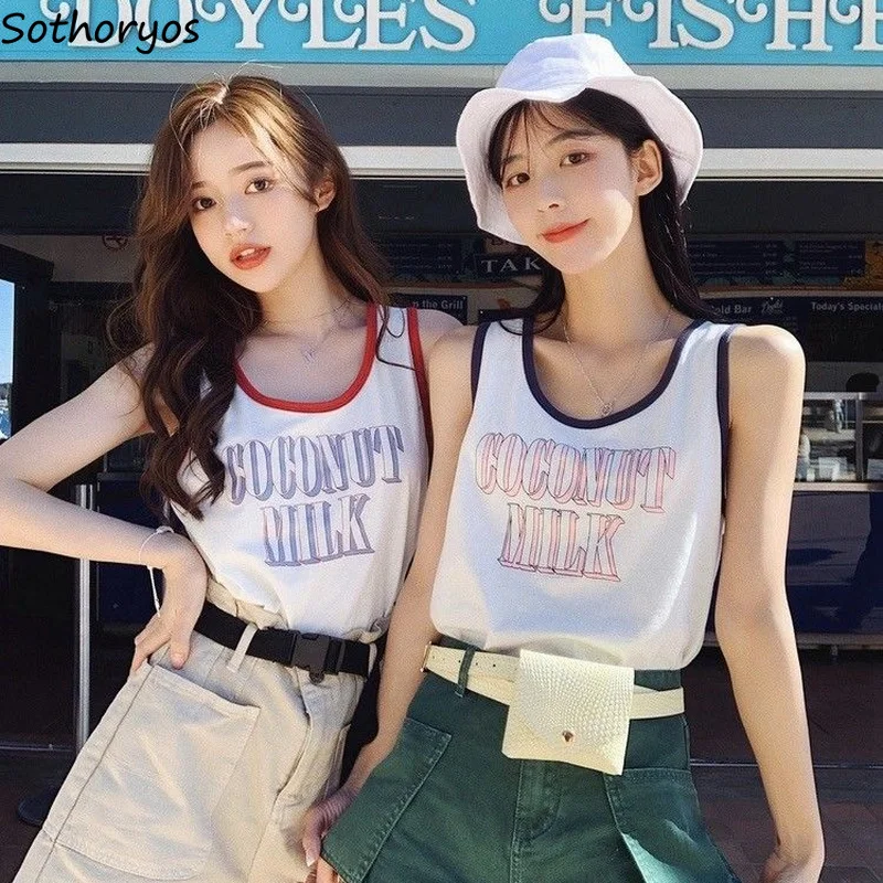 

Лифчики для женщин с принтом букв, с круглым вырезом, со вставками без рукавов футболки все-матч студентов милые летние майки свободные фитн...