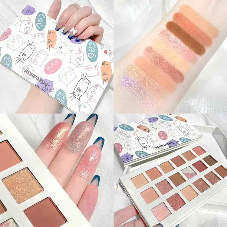 

Палитра матовых теней для век, 18 цветов, блестящие тени для век, водонепроницаемые стойкие тени для век, поддон для макияжа, мерцающие Модные...