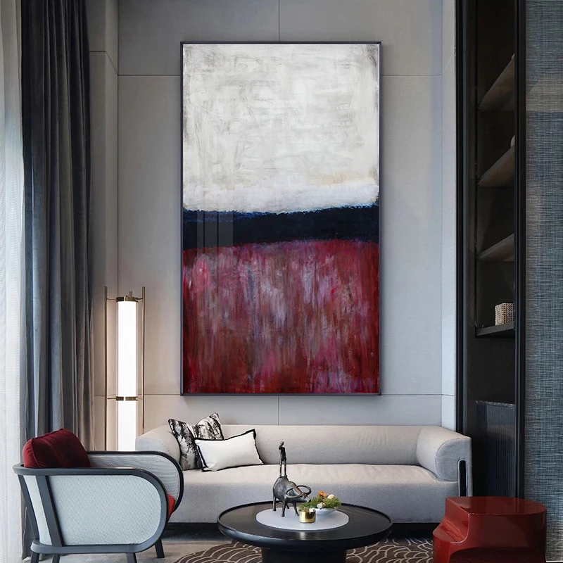 

Abstract red and white color block canvas painting posters and print home decor wall art pictures for living room bedroom aisle
