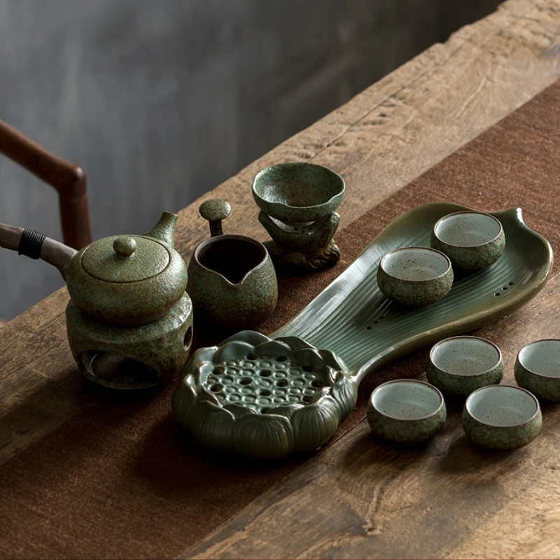 

Японский чайный набор с дисплеем, набор десертного лотоса кунг-фу для послеобеденного чая, винтажный керамический Подарочный набор из дзен-...