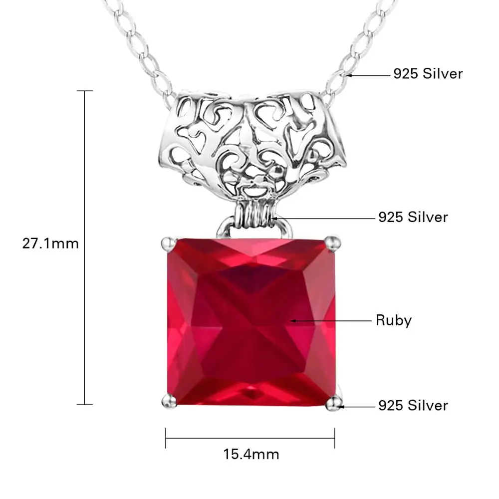 

925 Sterling Silver Pendant For Women New Trendy Red Ruby Square Gemstone Pendant Silver 925 Jewelry Engagement Party Gifts