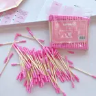 100 шт., милые розовые ватные палочки с сердечками для девочек, двухголовые хлопковые палочки, одноразовые ватные палочки для снятия макияжа, ватные тампоны