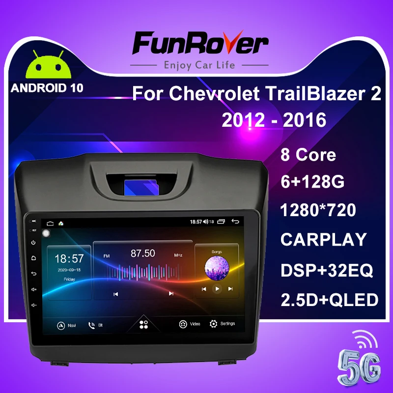 Мультимедийная магнитола Funrover плеер на Android 10 с 8 ядерным процессором gps для Chevrolet