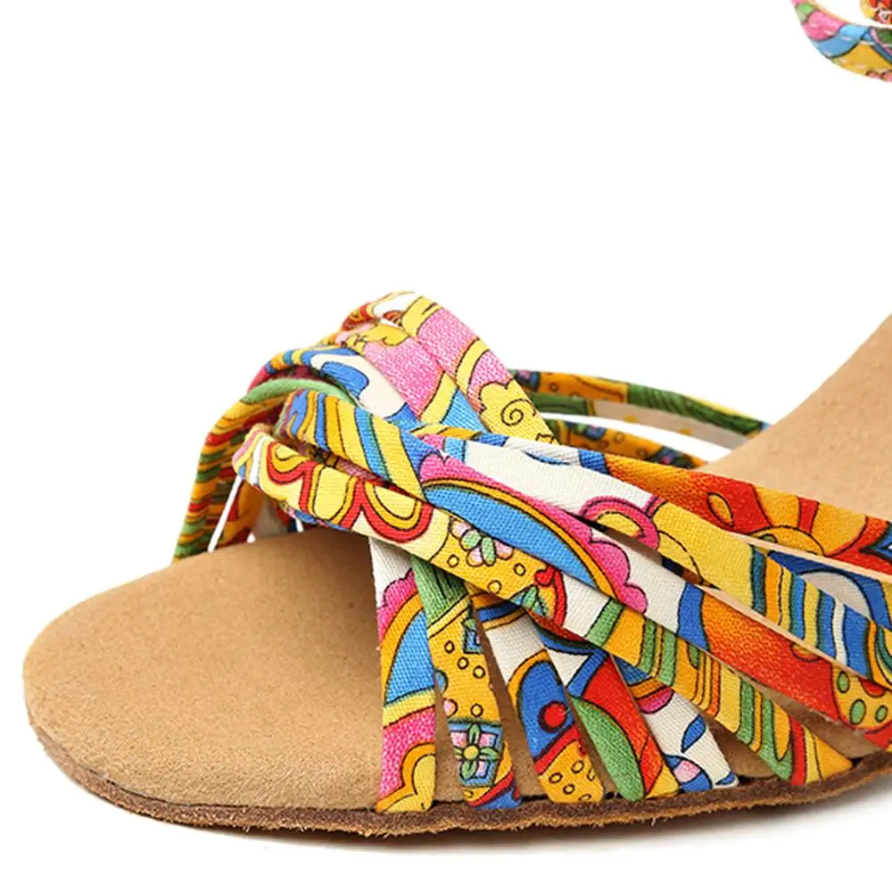 HROYL Women Latin dance shoes For Girls ladies Flower Print Cloth Ballroom Tango Dancing Shoes 10/9/8.5/7.5/6CM Heels Wholesaler