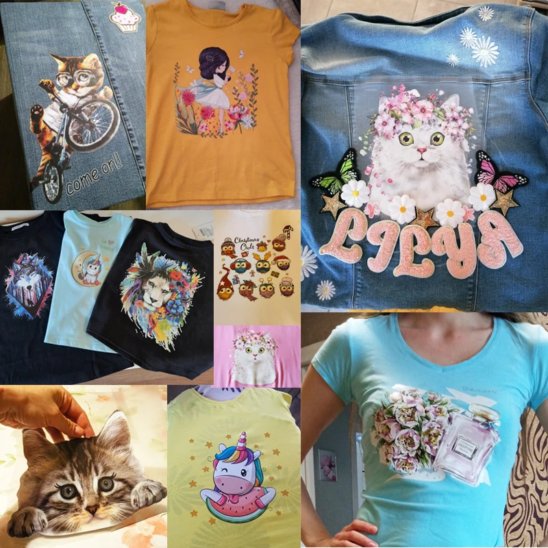 Аппликация в виде кота хиппи термоклейкая термонаклейка для детской одежды на