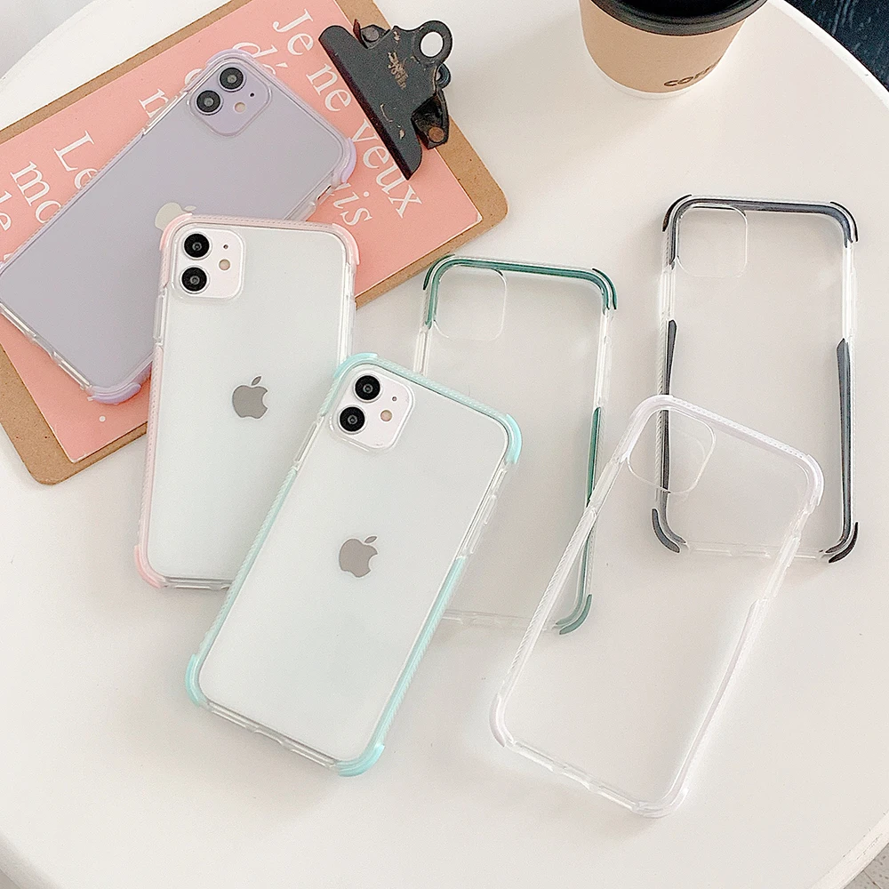 Однотонный противоударный чехол для iPhone 12 11 Pro Max Mini XR XS X 7 8 6S Plus мягкий прозрачный