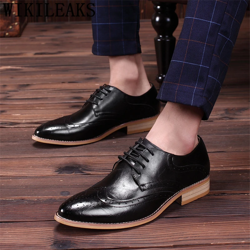 Brogue Shoes Men Formal Wedding Dress 2022 Italian Elevator For Evening Classic Elegant Brown | Обувь