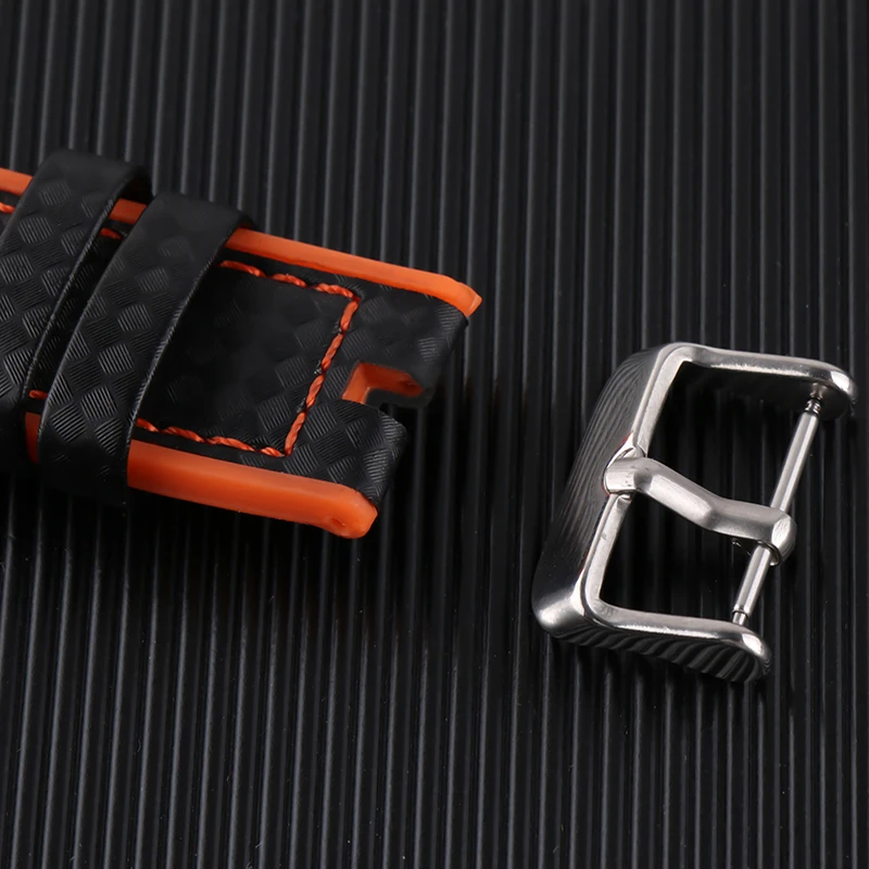 Carbon Fiber Rubber Watchband 22mm 20mm Black with White Red Blue Orange Yellow Line Strap For Men Women Watch Accessories Tools | Наручные