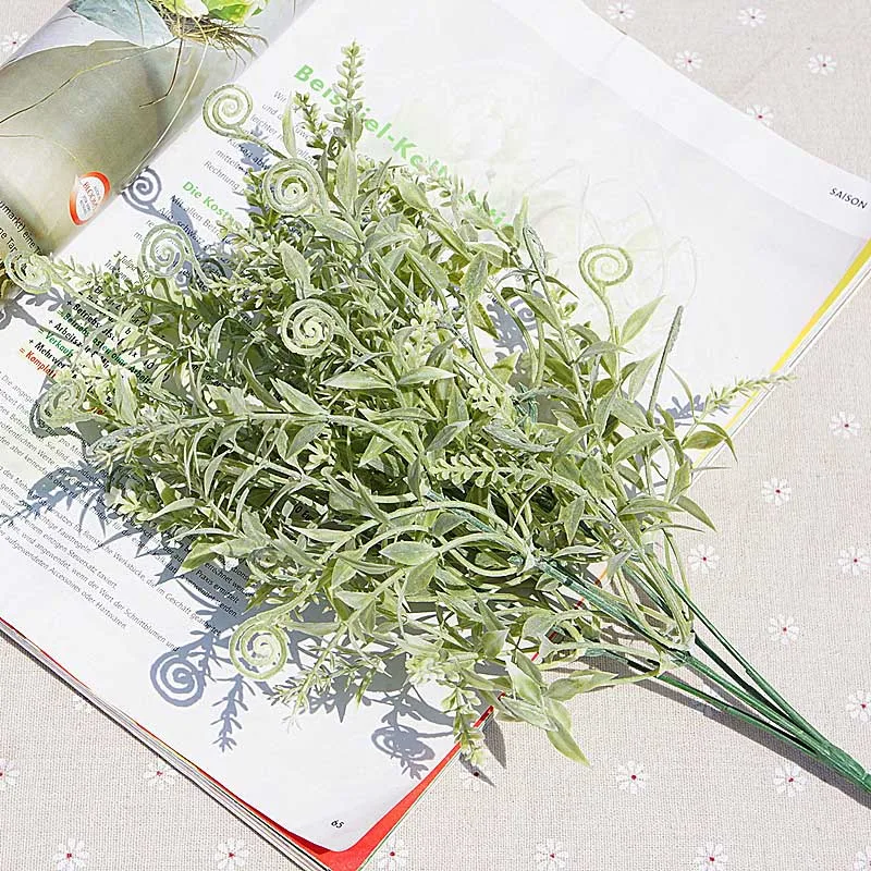 artificial flowers plastic leaves white fuzzy powder hippocampus grass fake plants wedding home decoration arrangement accessory