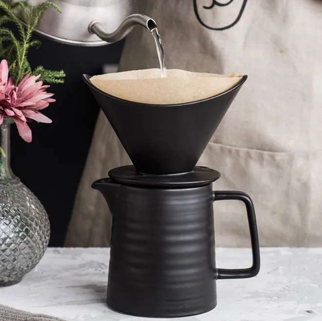

500ml V60 Ceramic Coffee Dripper 1-2 Cups Coffee Drip Filter Pot Permanent Pour Over Coffee Maker with Separate Stand for Filte