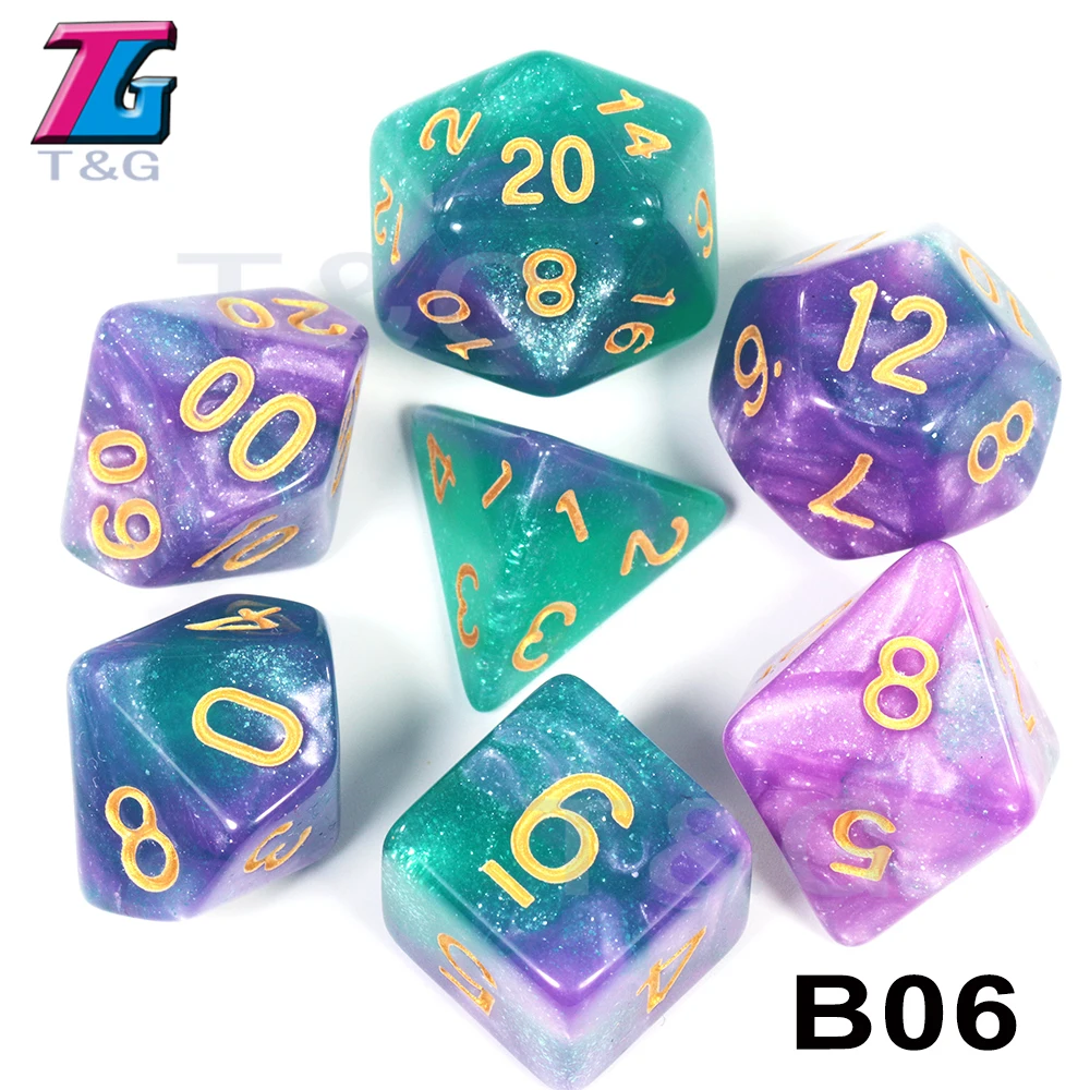 B06 T& G креативная Вселенная Galaxy Dice набор D4-D20 с загадочным Королевский синий микс черный, блестящая пудра ForTRPG, DND настольная игра - Цвет: B06