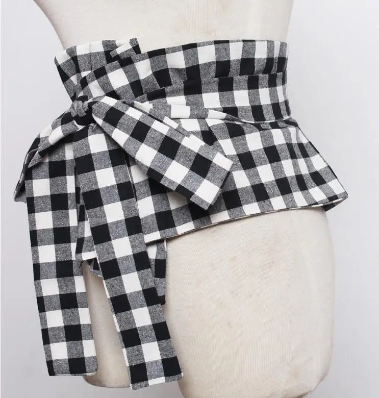 

Women's runway fashion plaid bow Cummerbunds female Dress Corsets Waistband Belts decoration wide belt R1834