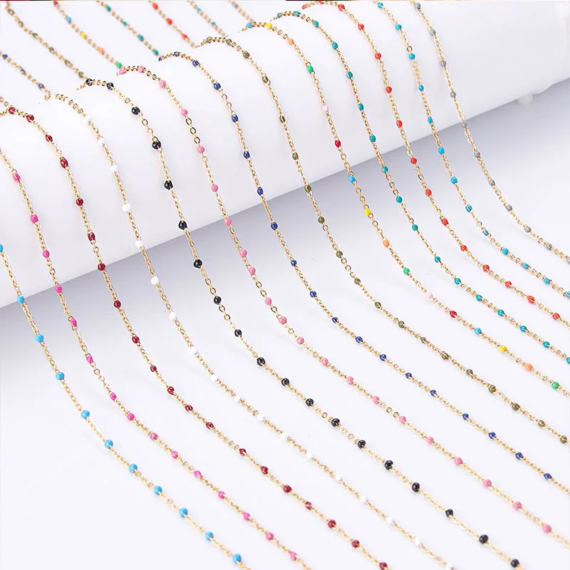 

SAUVOO Stainless Steel Multicolor Beaded Chain Necklaces Jewelry Link Enamel Women Choker Wholesale Gifts For Ladies Jewelry