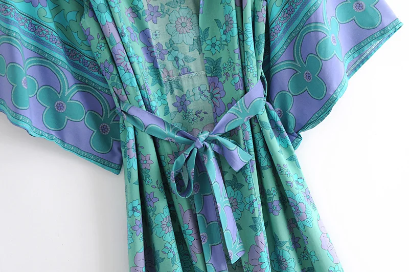 Женское винтажное платье-кимоно зеленое платье макси из искусственного шелка с