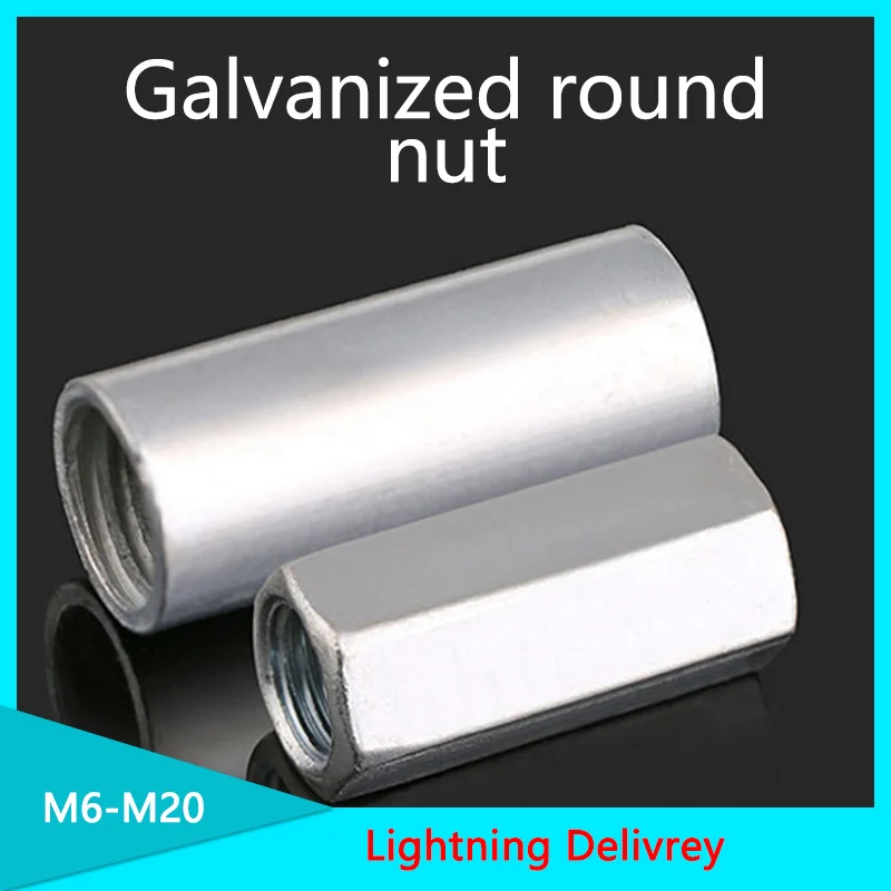 

Rod Coupling Galvanized and Long Round Joint Nut Screw Connection Nut 10/20 Pcs