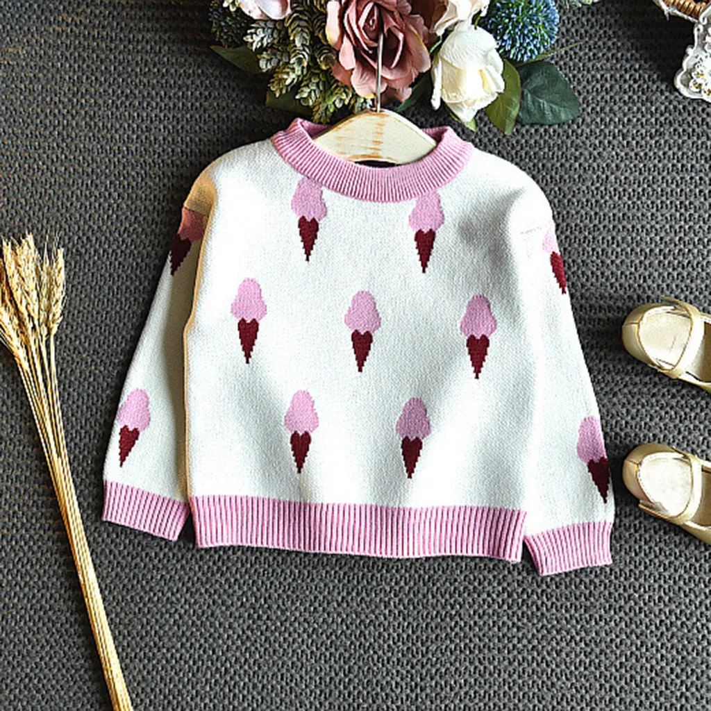 Теплый свитер с рисунком мороженого для маленьких девочек комплект из вязаной