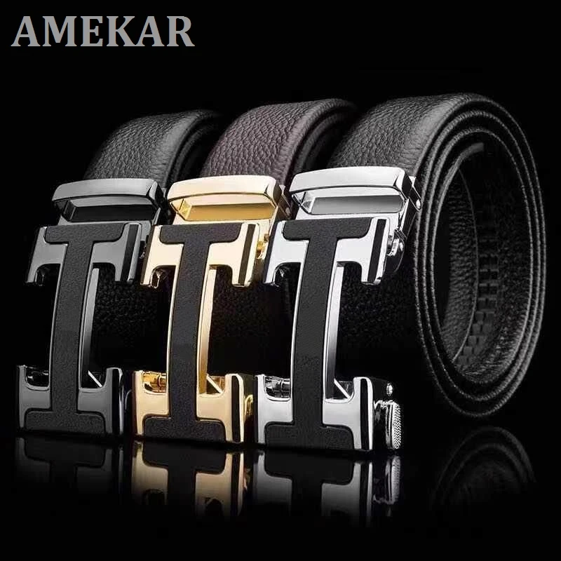 Мужской ремень из натуральной воловьей кожи с автоматической пряжкой|Мужские