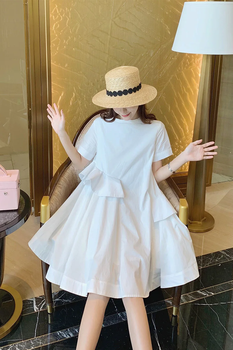 Женское платье белая футболка однотонная с оборками мини-платье уличная одежда в